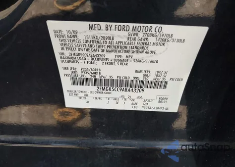 2010 Ford Flex Sel from USA, damaged, VIN 2FMGK5CC9ABA43209